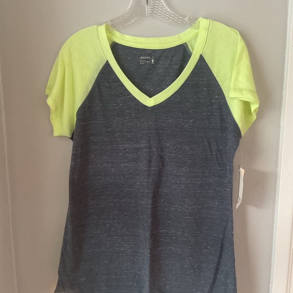 Jockey Women's V-Neck Top - Neon  and Charcoal